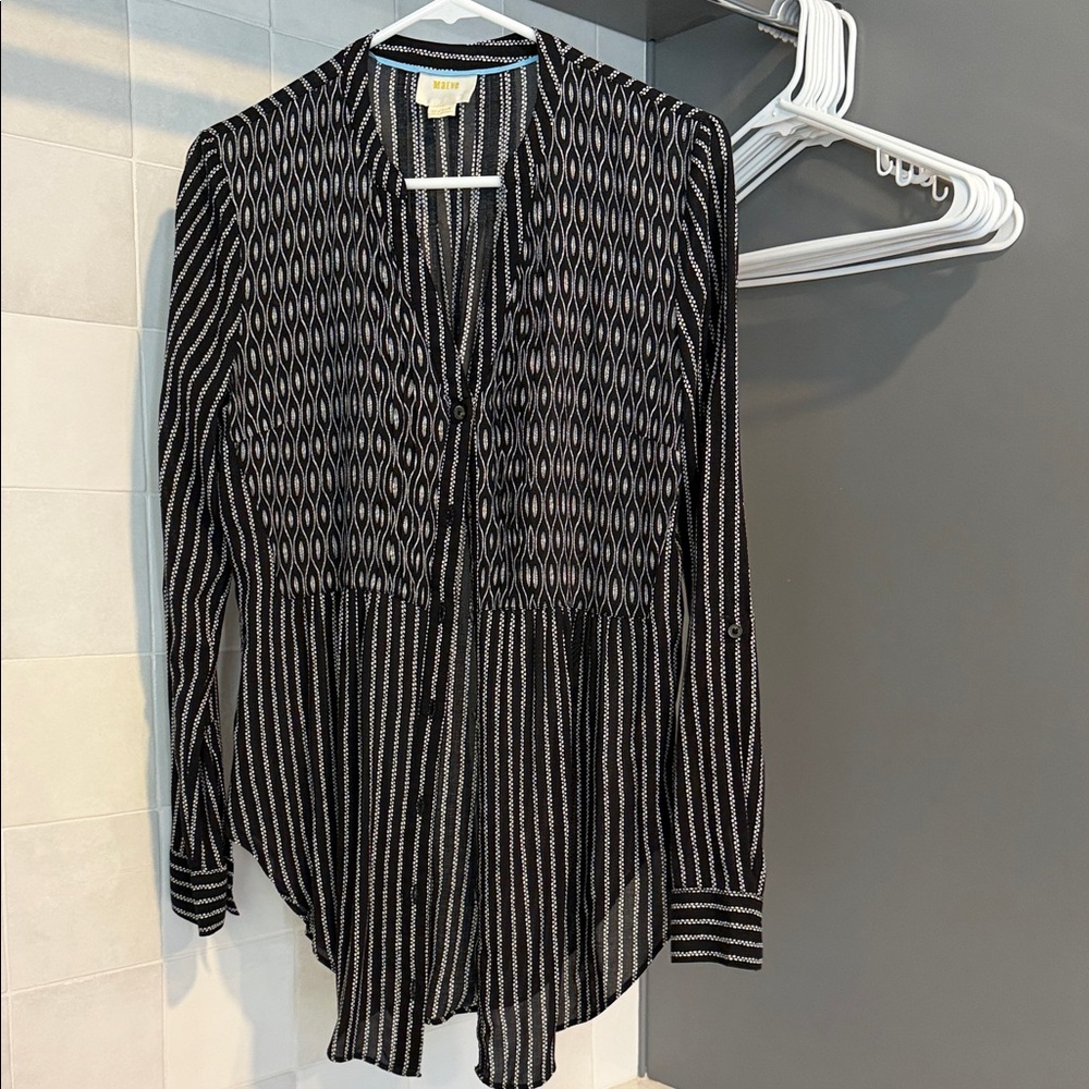 Maeve Black and White Patterned Blouse